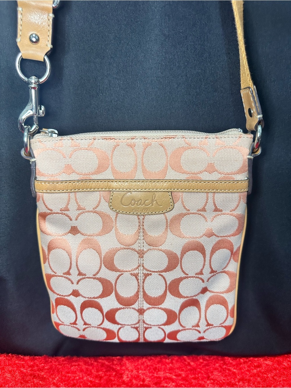 Coach Peach and Tan Signature Penelope Crossbody Bag